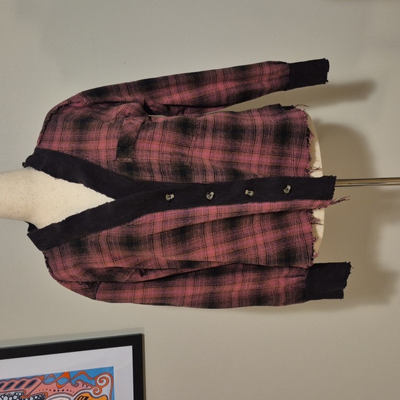 Free People shacket jacket cardigan flannel plaid XS oversized button down fit L - Picture 3 of 13